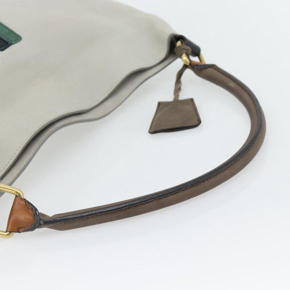 CELINE Shoulder Bag Leather Gray Gold Auth ka4448