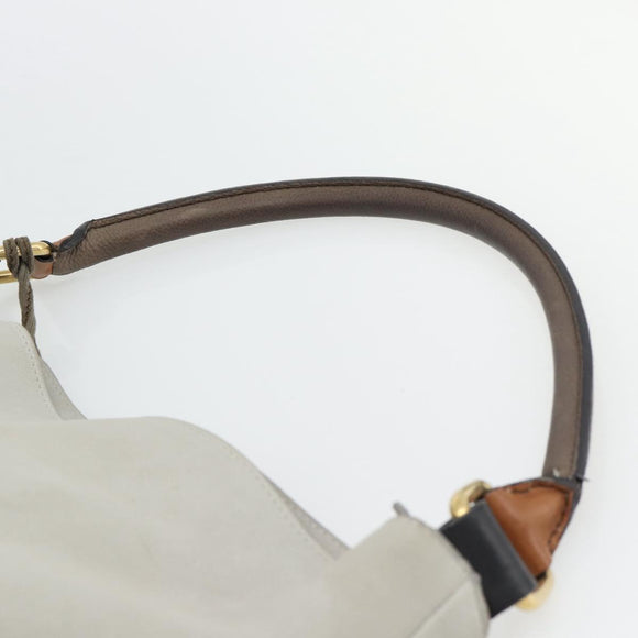 CELINE Shoulder Bag Leather Gray Gold Auth ka4448