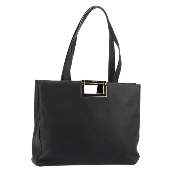 Salvatore Ferragamo Handtas Leer Zwart Goud Auth ka4450A
