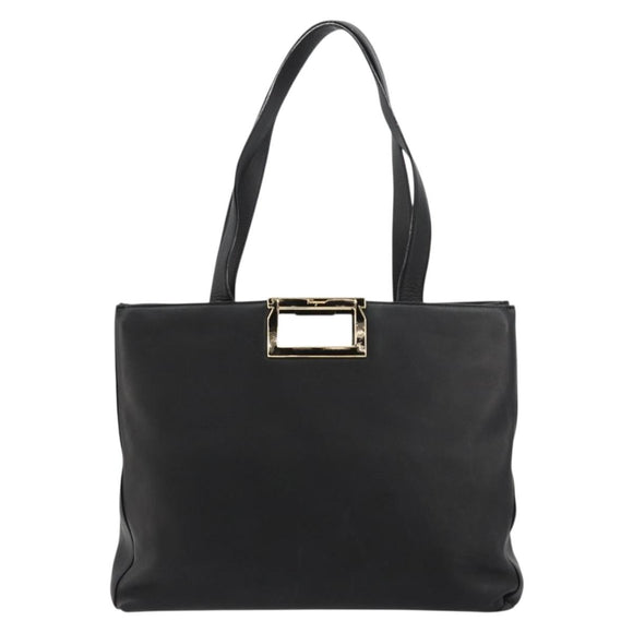 Salvatore Ferragamo Handtas Leer Zwart Goud Auth ka4450A