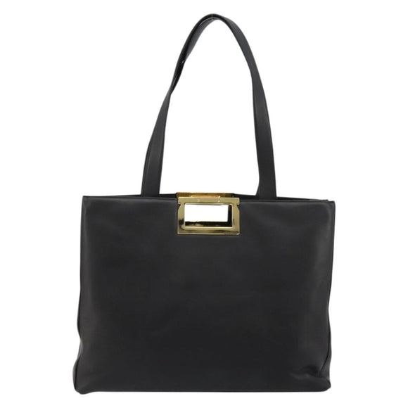 Salvatore Ferragamo Handtas Leer Zwart Goud Auth ka4450A