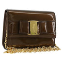 Salvatore Ferragamo Vala Chain Bag Patent leather Bronze Gold Auth ka4455-1