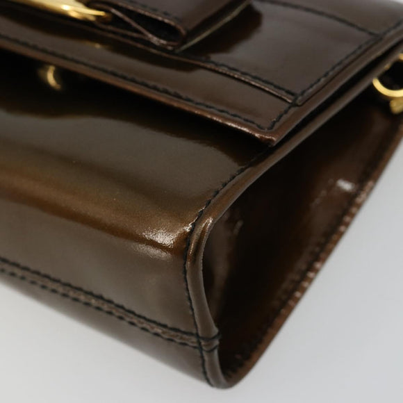 Salvatore Ferragamo Vala Chain Bag Patent leather Bronze Gold Auth ka4455