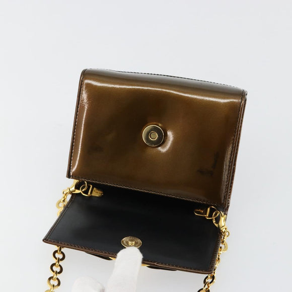 Salvatore Ferragamo Vala Chain Bag Patent leather Bronze Gold Auth ka4455