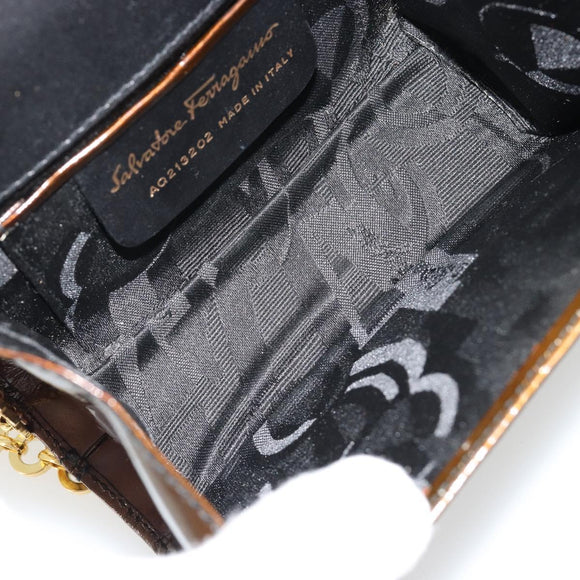 Salvatore Ferragamo Vala Chain Bag Patent leather Bronze Gold Auth ka4455