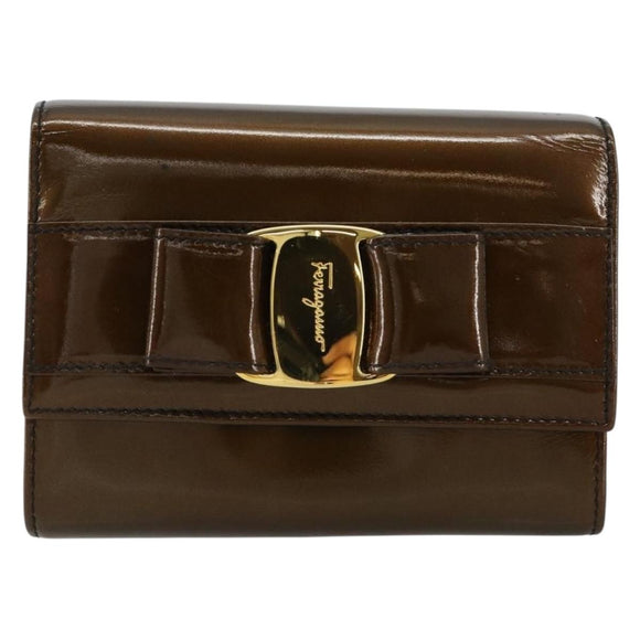 Salvatore Ferragamo Vala Chain Bag Patent leather Bronze Gold Auth ka4455
