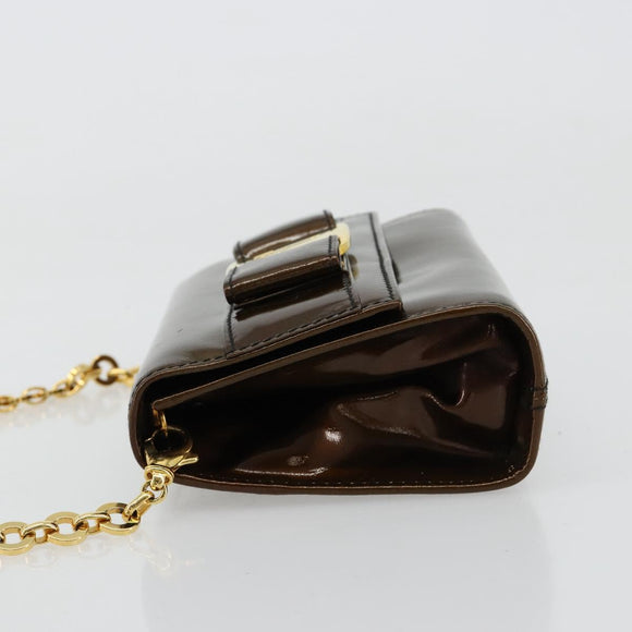 Salvatore Ferragamo Vala Chain Bag Patent leather Bronze Gold Auth ka4455