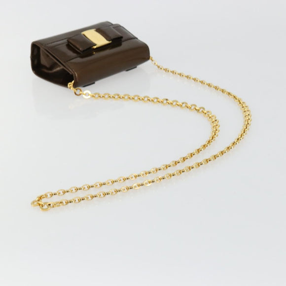 Salvatore Ferragamo Vala Chain Bag Patent leather Bronze Gold Auth ka4455