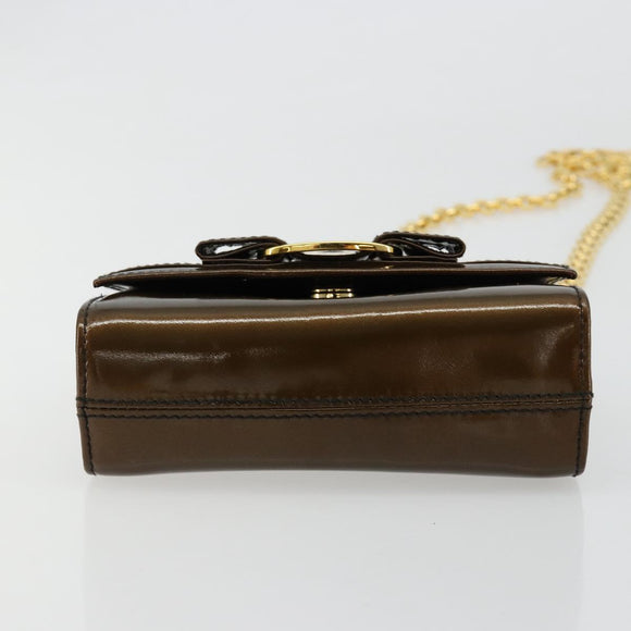Salvatore Ferragamo Vala Chain Bag Patent leather Bronze Gold Auth ka4455