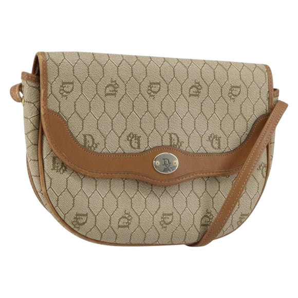 Christian Dior Honeycomb Canvas Shoulder Bag PVC Beige Gold Auth ka446
