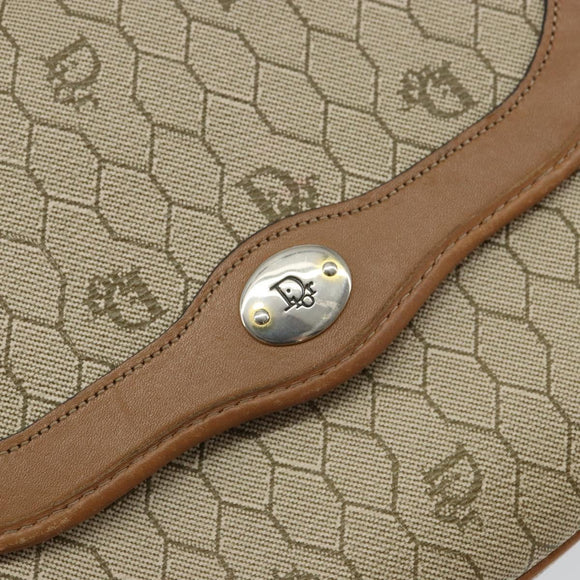 Christian Dior Honeycomb Canvas Shoulder Bag PVC Beige Gold Auth ka446