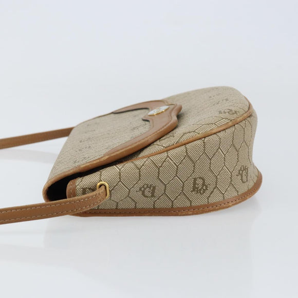 Christian Dior Honeycomb Canvas Shoulder Bag PVC Beige Gold Auth ka446