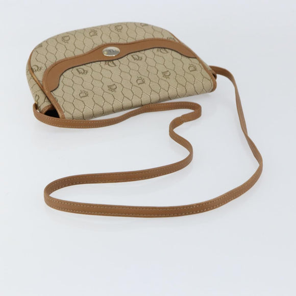 Christian Dior Honeycomb Canvas Shoulder Bag PVC Beige Gold Auth ka446