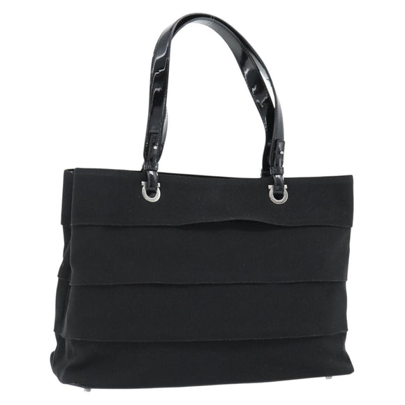 Salvatore Ferragamo Handtasche Canvas Lackleder Schwarz Silber Original ka4464