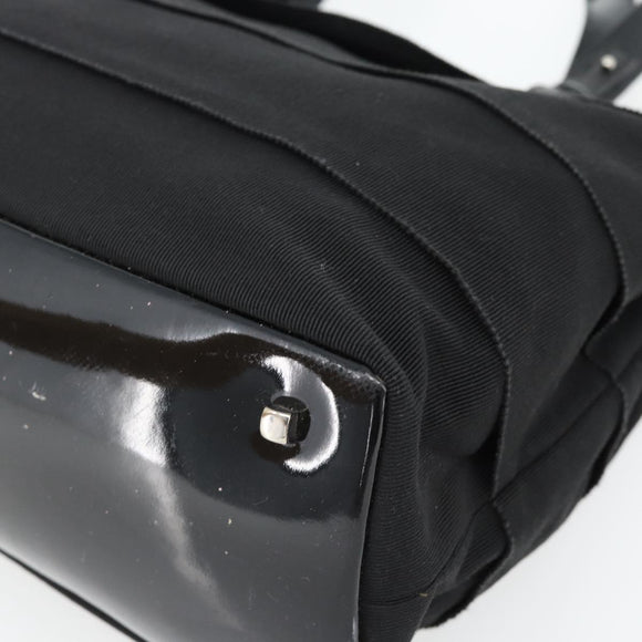 Salvatore Ferragamo Handtasche Canvas Lackleder Schwarz Silber Original ka4464