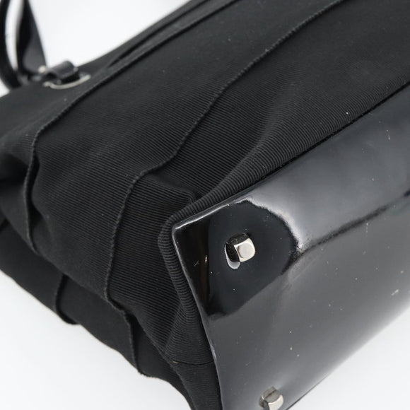 Salvatore Ferragamo Handtasche Canvas Lackleder Schwarz Silber Original ka4464