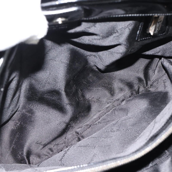 Salvatore Ferragamo Handtasche Canvas Lackleder Schwarz Silber Original ka4464