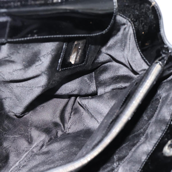 Salvatore Ferragamo Handtasche Canvas Lackleder Schwarz Silber Original ka4464