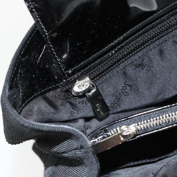 Salvatore Ferragamo Handtasche Canvas Lackleder Schwarz Silber Original ka4464