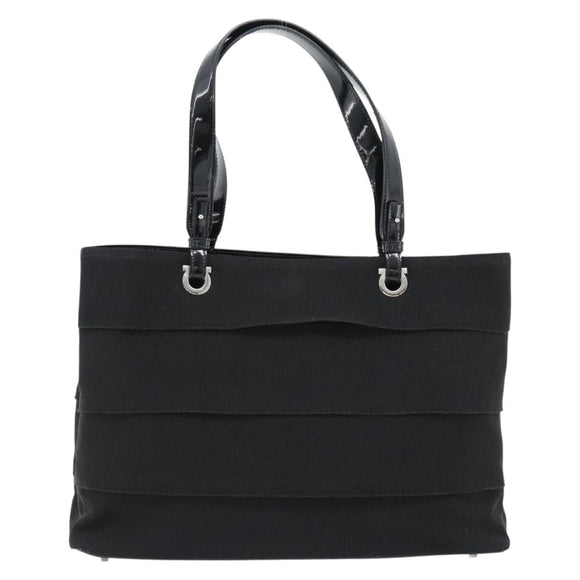 Salvatore Ferragamo Handtasche Canvas Lackleder Schwarz Silber Original ka4464