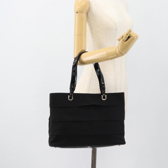 Salvatore Ferragamo Handtasche Canvas Lackleder Schwarz Silber Original ka4464