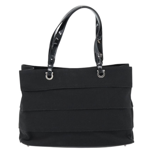 Salvatore Ferragamo Handtasche Canvas Lackleder Schwarz Silber Original ka4464