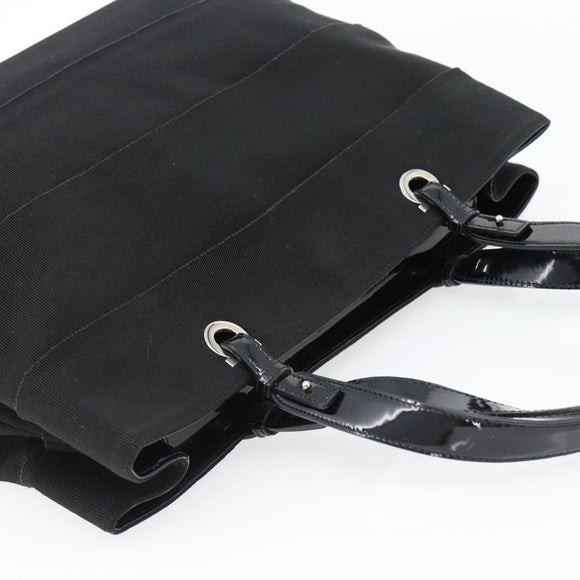 Salvatore Ferragamo Handtasche Canvas Lackleder Schwarz Silber Original ka4464