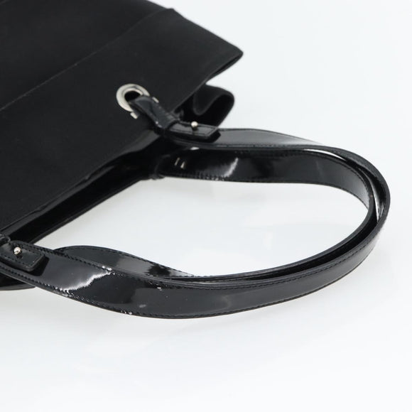 Salvatore Ferragamo Handtasche Canvas Lackleder Schwarz Silber Original ka4464