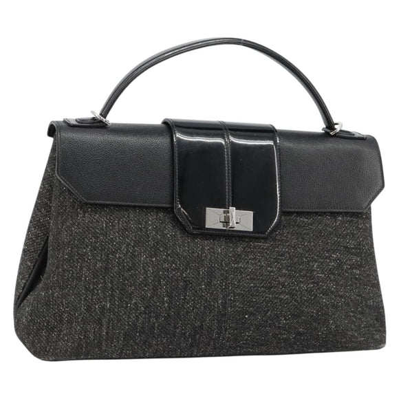 CARTIER Hand Bag Canvas Black Silver Auth ka4465