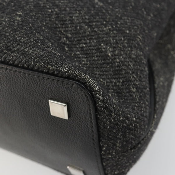 CARTIER Hand Bag Canvas Black Silver Auth ka4465