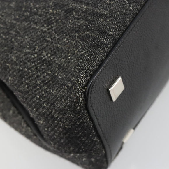 CARTIER Hand Bag Canvas Black Silver Auth ka4465