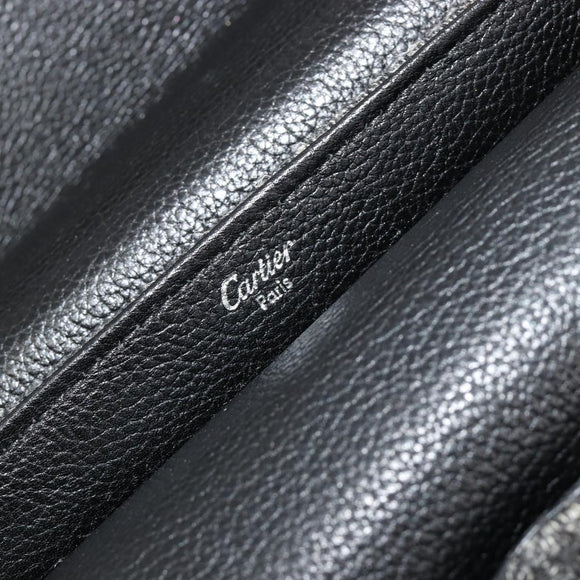 CARTIER Hand Bag Canvas Black Silver Auth ka4465