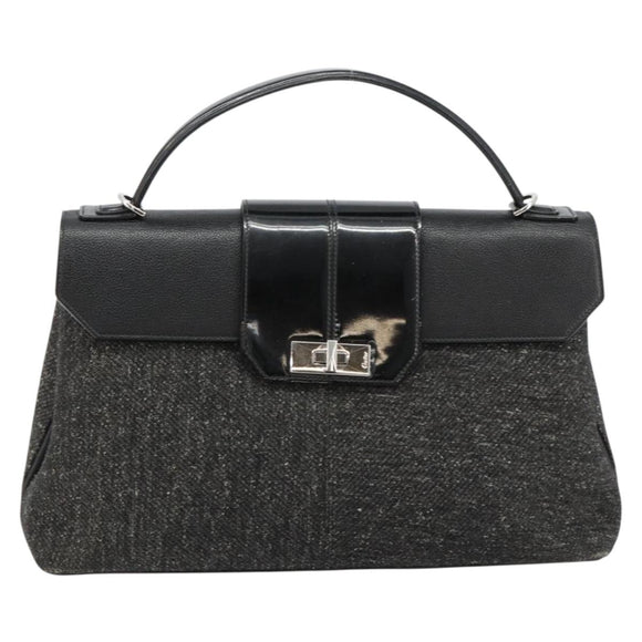 CARTIER Hand Bag Canvas Black Silver Auth ka4465