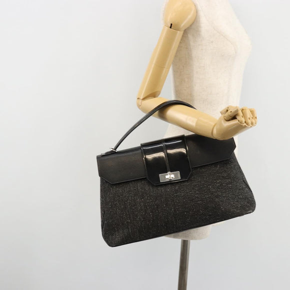 CARTIER Hand Bag Canvas Black Silver Auth ka4465