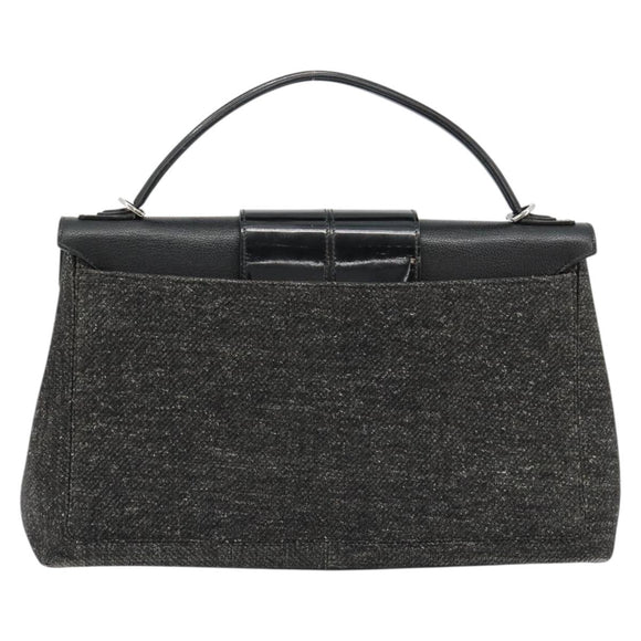 CARTIER Hand Bag Canvas Black Silver Auth ka4465