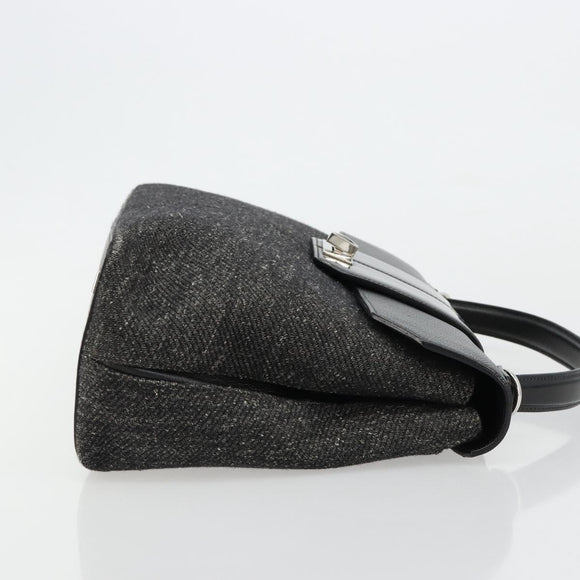 CARTIER Hand Bag Canvas Black Silver Auth ka4465