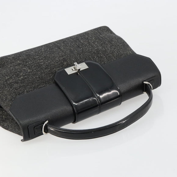 CARTIER Hand Bag Canvas Black Silver Auth ka4465