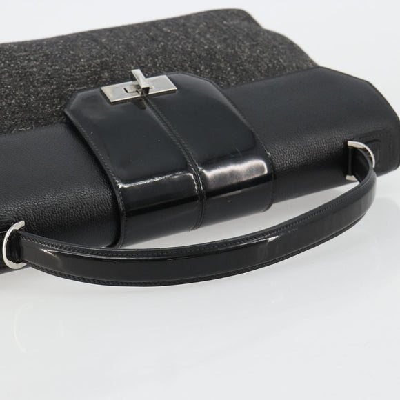 CARTIER Hand Bag Canvas Black Silver Auth ka4465