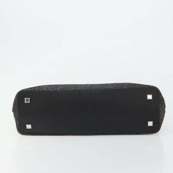 CARTIER Hand Bag Canvas Black Silver Auth ka4465