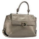 Salvatore Ferragamo Gancini Handtasche Leder Silber Auth ka4466-1