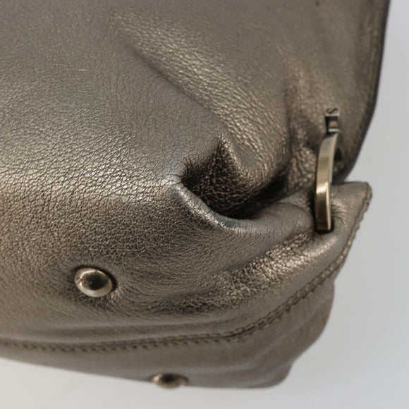 Salvatore Ferragamo Gancini Handtasche Leder Silber Auth ka4466