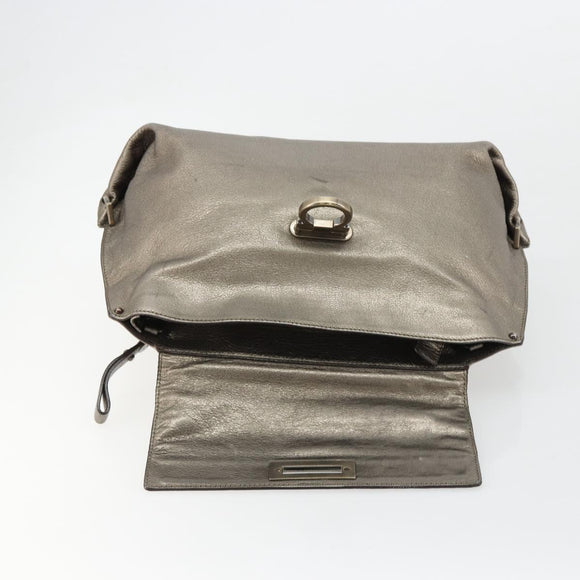 Salvatore Ferragamo Gancini Handtasche Leder Silber Auth ka4466