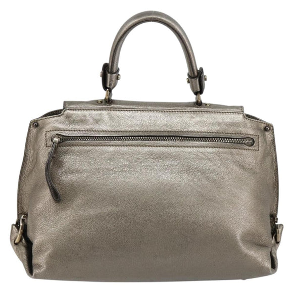 Salvatore Ferragamo Gancini Handtasche Leder Silber Auth ka4466