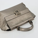 Salvatore Ferragamo Gancini Handtasche Leder Silber Auth ka4466-6