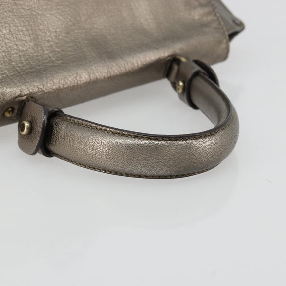 Salvatore Ferragamo Gancini Handtasche Leder Silber Auth ka4466
