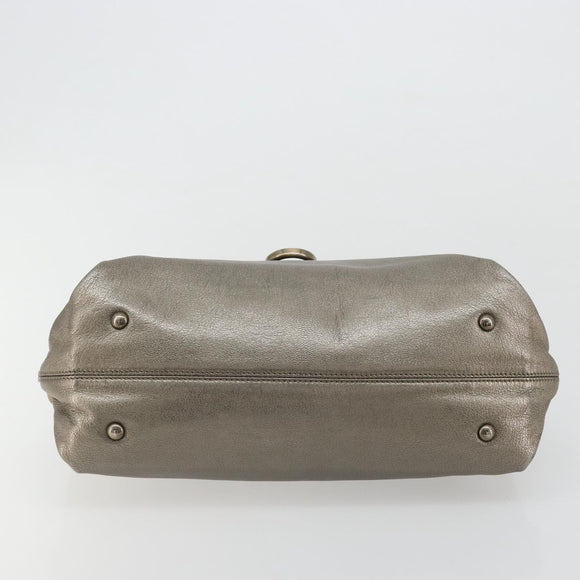 Salvatore Ferragamo Gancini Handtasche Leder Silber Auth ka4466