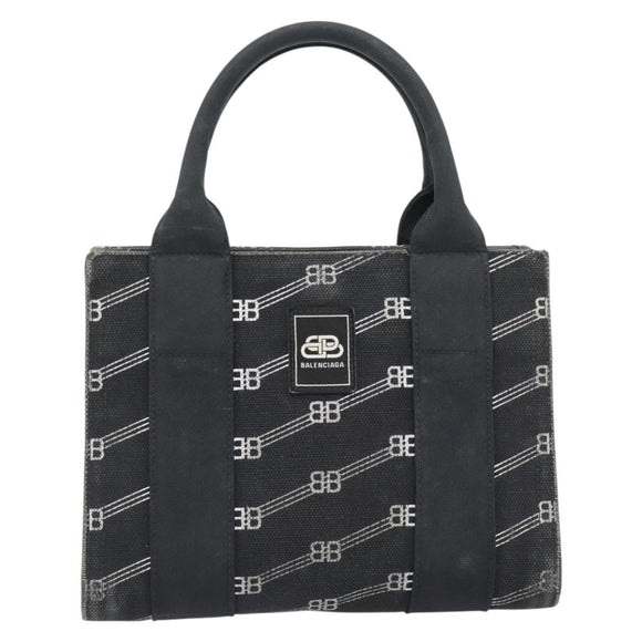 BALENCIAGA Hand Bag Canvas 2way Black Silver 620882 Auth ka4467