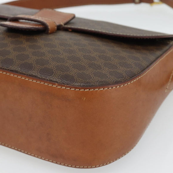 CELINE Macadam Canvas Shoulder Bag PVC Leather Brown Gold Auth ka4468