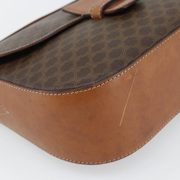 CELINE Macadam Canvas Shoulder Bag PVC Leather Brown Gold Auth ka4468