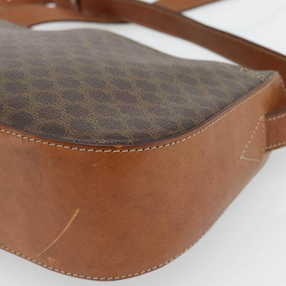 CELINE Macadam Canvas Shoulder Bag PVC Leather Brown Gold Auth ka4468